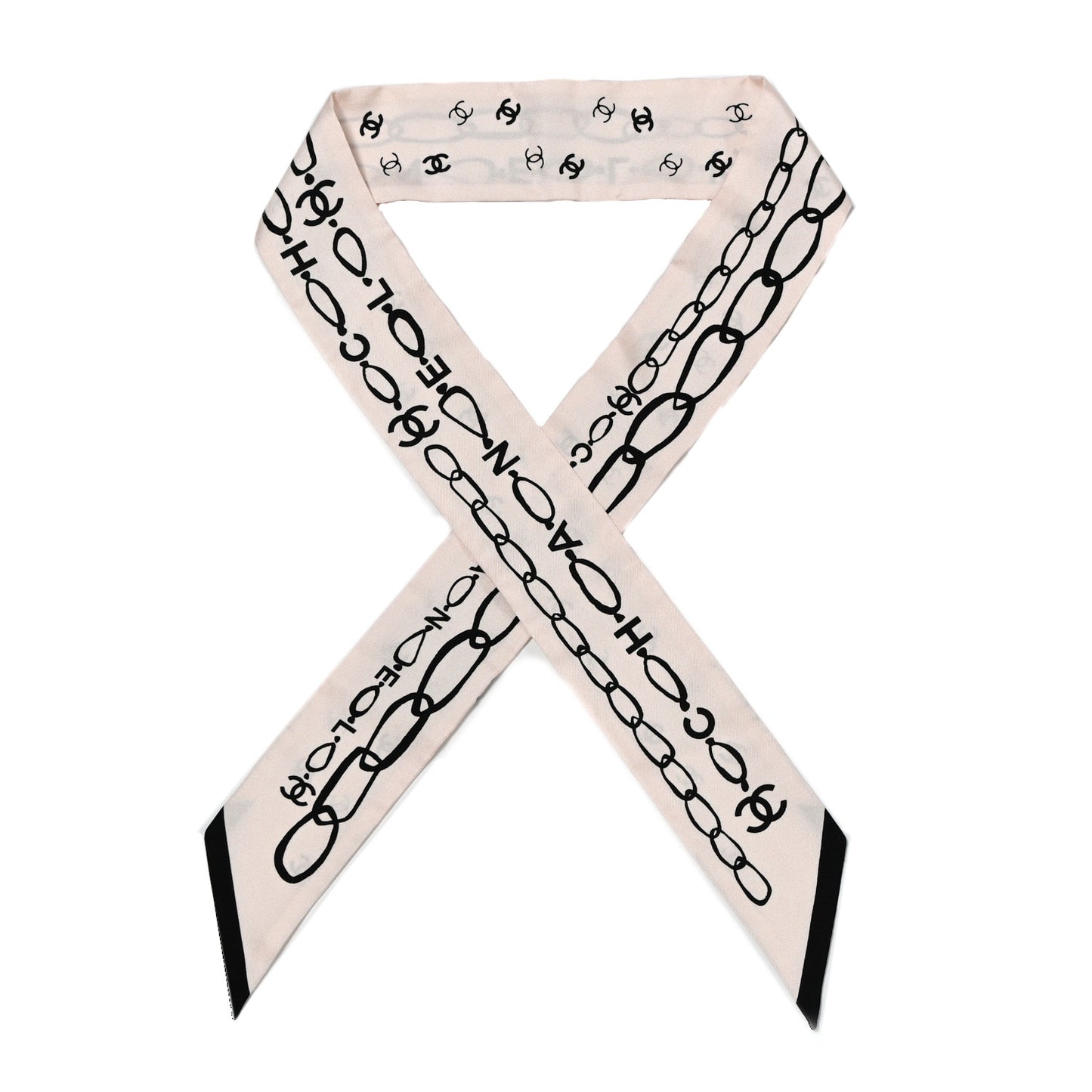 Silk Logo Slim Bandeau Scarf Ecru Black