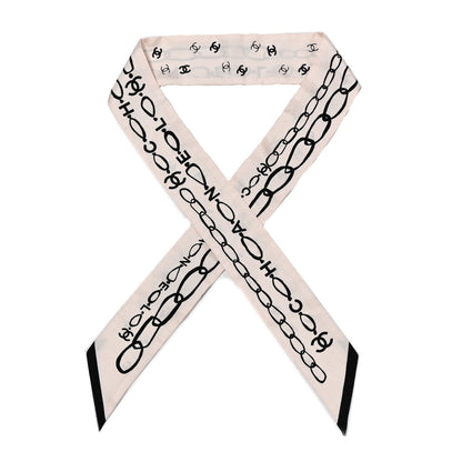 Chanel Silk Logo Slim Bandeau Scarf Ecru Black 1 of 7