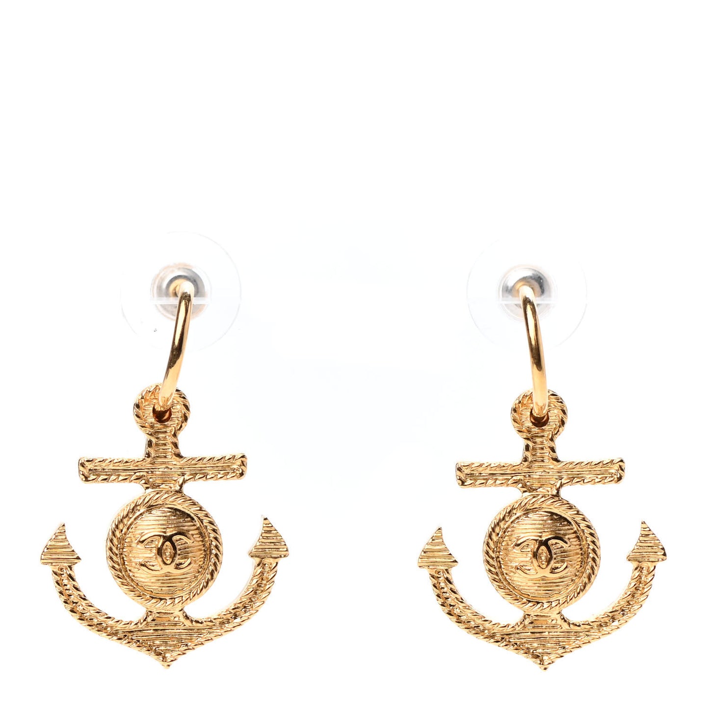 Metal Anchor CC Earrings Gold