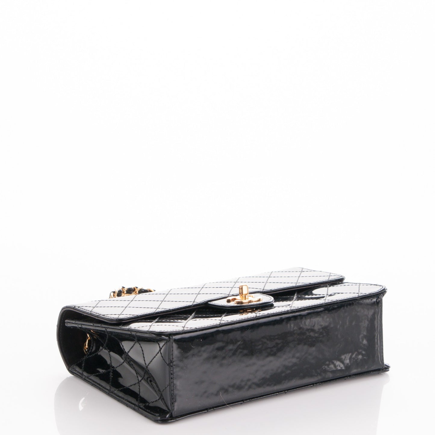 Patent Quilted Medium Single Flap Bag Black