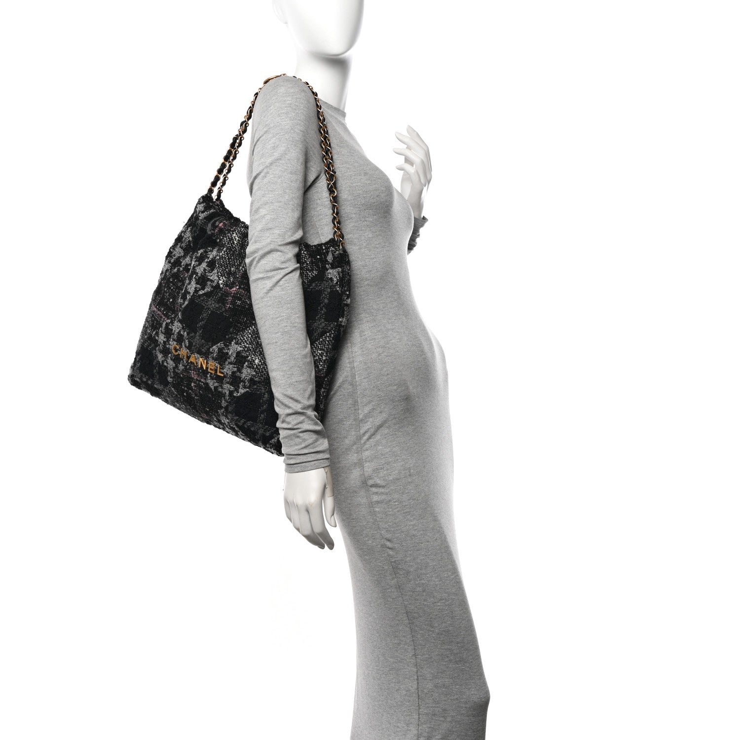 Chanel Tweed Patchwork Quilted Chanel 22 Black Grey Pink 2 of 11
