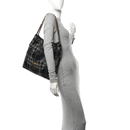 Chanel Tweed Patchwork Quilted Chanel 22 Black Grey Pink 2 of 11