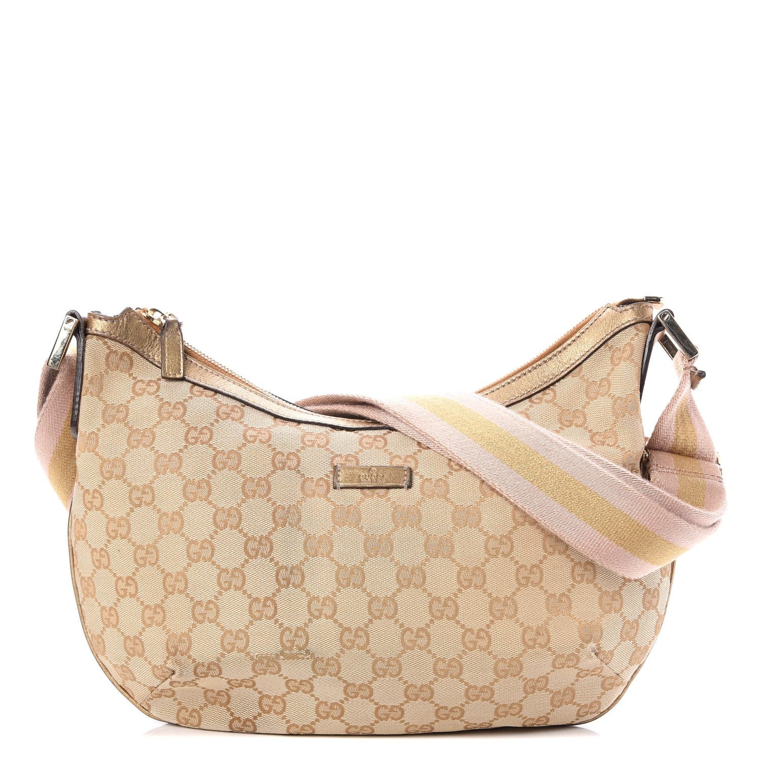 Gucci Monogram Web Medium Half Moon Hobo Gold Pink 1 of 10