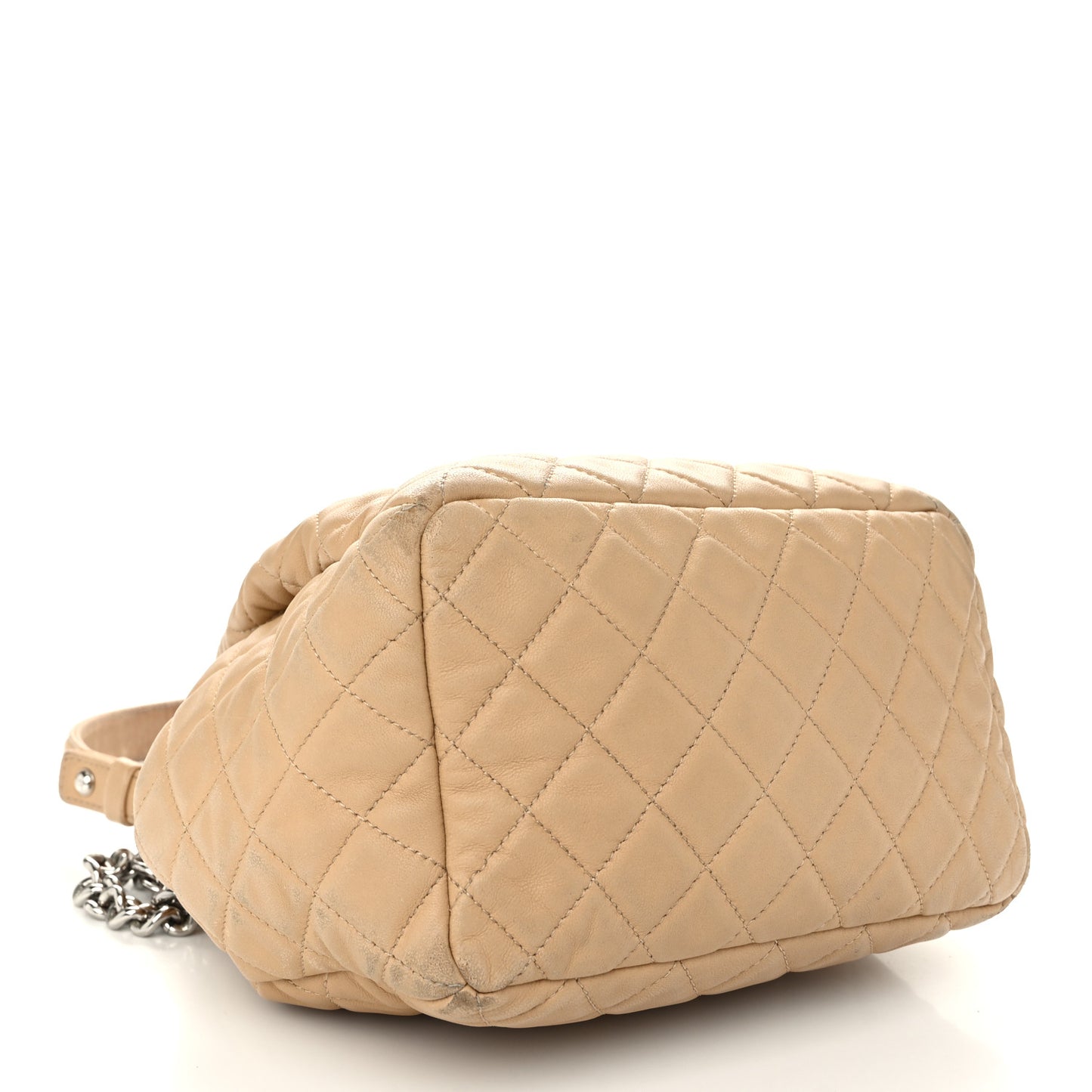 Lambskin Quilted Small CC Chain Bucket Drawstring Bag Light Beige