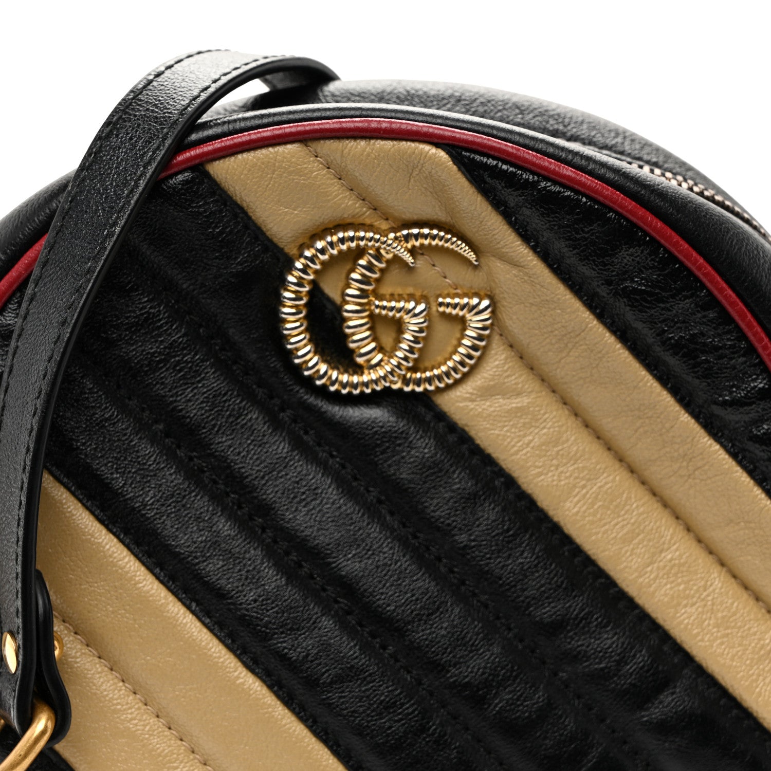 Gucci Azalea Calfskin Matelasse Diagonal Patchwork Mini Torchon GG Marmont Round Shoulder Bag Black Beige Romantic Cerise 8 of 10