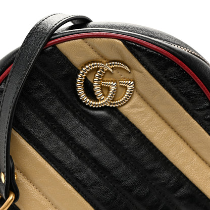 Gucci Azalea Calfskin Matelasse Diagonal Patchwork Mini Torchon GG Marmont Round Shoulder Bag Black Beige Romantic Cerise 8 of 10