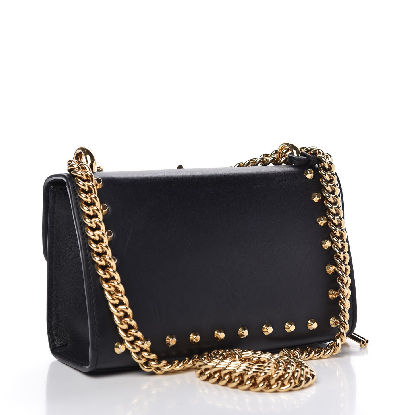 Calfskin Studded Small Padlock Shoulder Bag Black