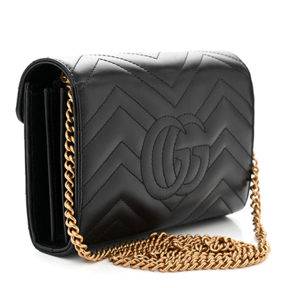 Gucci Calfskin Matelasse GG Marmont Chain Wallet Black 3 of 10