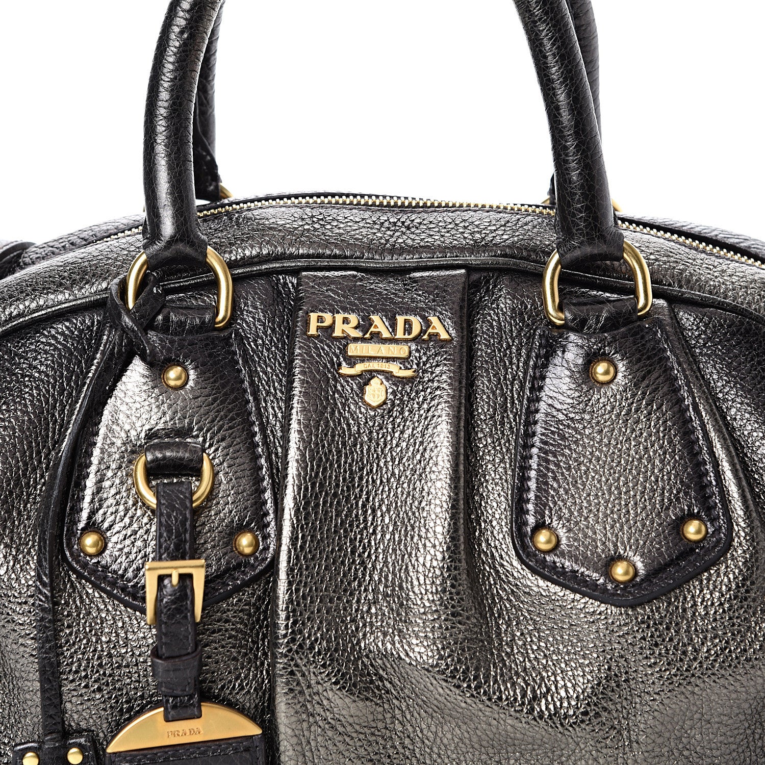 Prada Metallic Vitello Daino Shoulder Bag Piombo 7 of 14