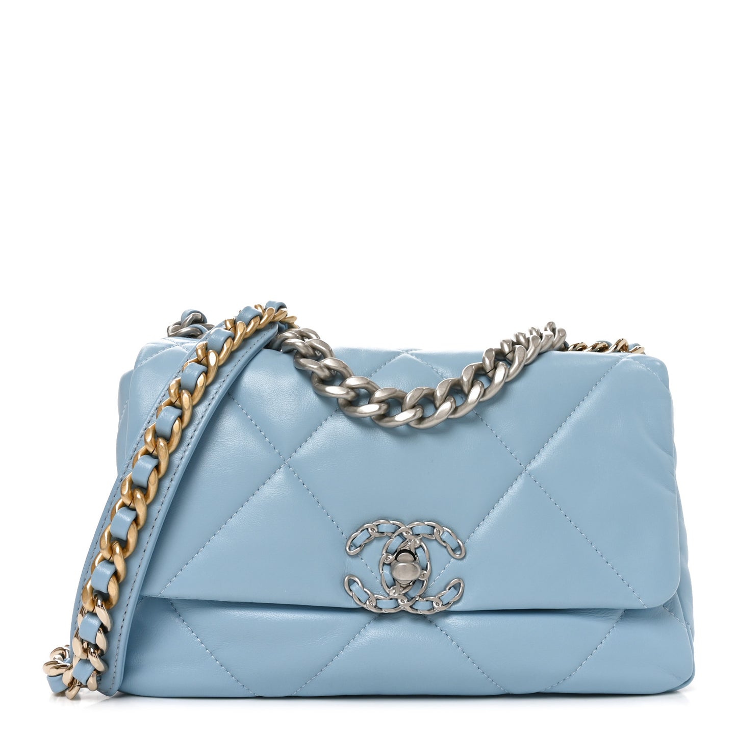 Lambskin Quilted Medium Chanel 19 Flap Light Blue Light Blue