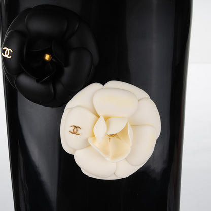 Chanel Rubber Glitter Camellia Rain Boots 36 Black 5 of 9