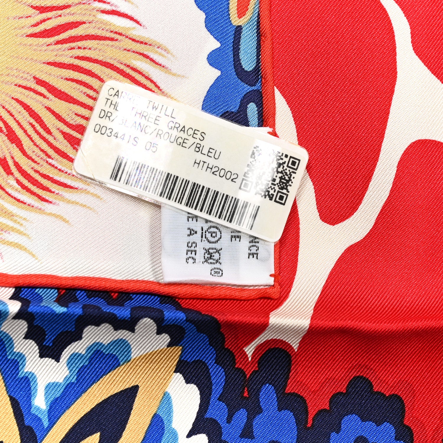 Hermes Silk Twill The Three Graces Scarf 90 White Rouge Bleu 3 of 5