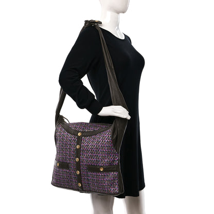 Chanel Tweed Lambskin Large Girl Bag Purple Multicolor 2 of 10