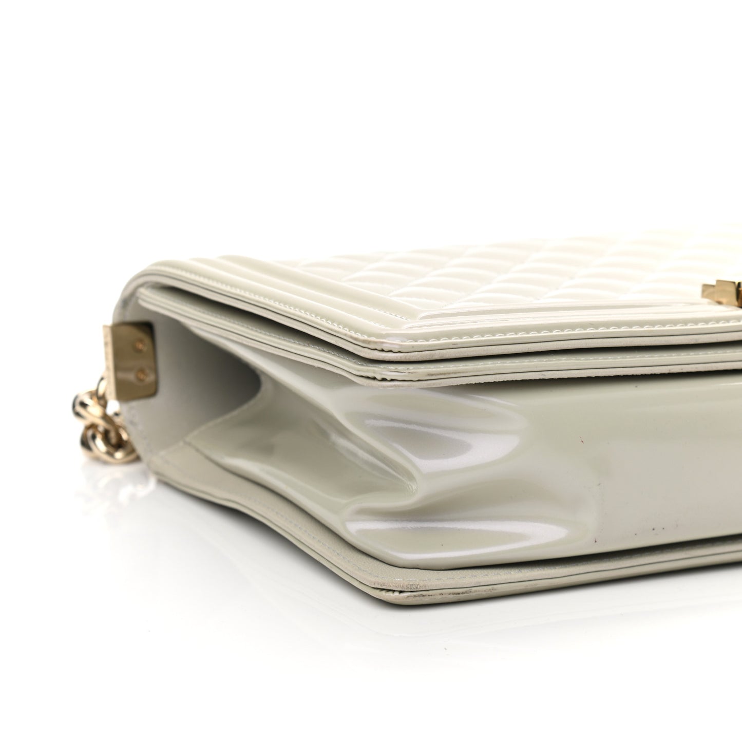 Iridescent Glazed Calfskin Quilted New Medium Boy Flap Light Grey