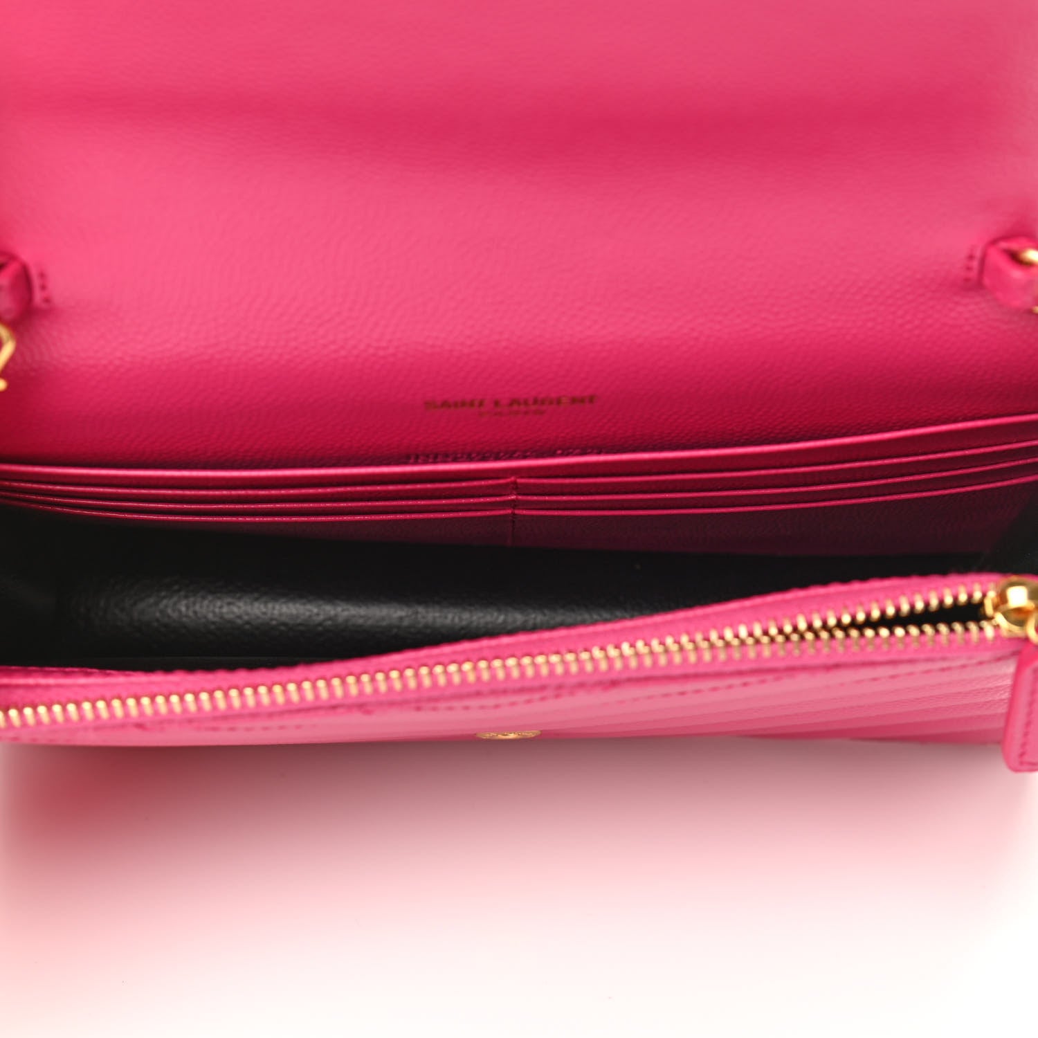 Saint Laurent Grain De Poudre Matelasse Chevron Monogram Envelope Chain Wallet Fresh Fuchsia 5 of 9