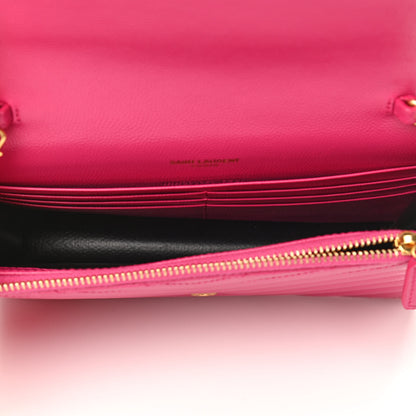 Saint Laurent Grain De Poudre Matelasse Chevron Monogram Envelope Chain Wallet Fresh Fuchsia 5 of 9