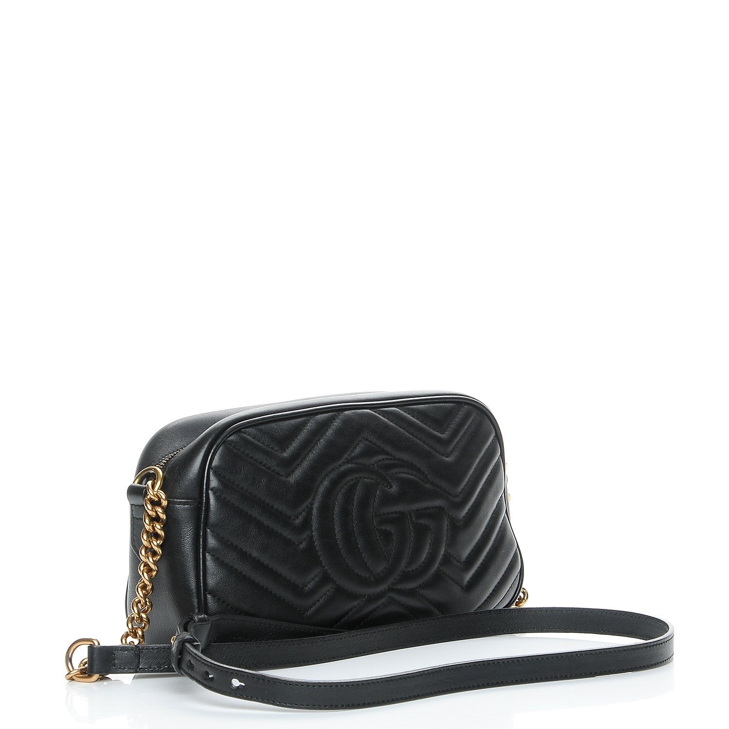 Gucci Calfskin Matelasse Small GG Marmont Chain Shoulder Bag Black 3 of 7