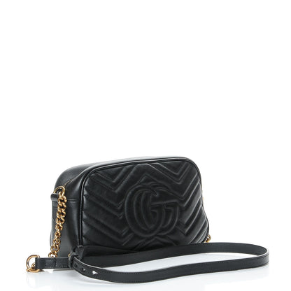 Gucci Calfskin Matelasse Small GG Marmont Chain Shoulder Bag Black 3 of 7