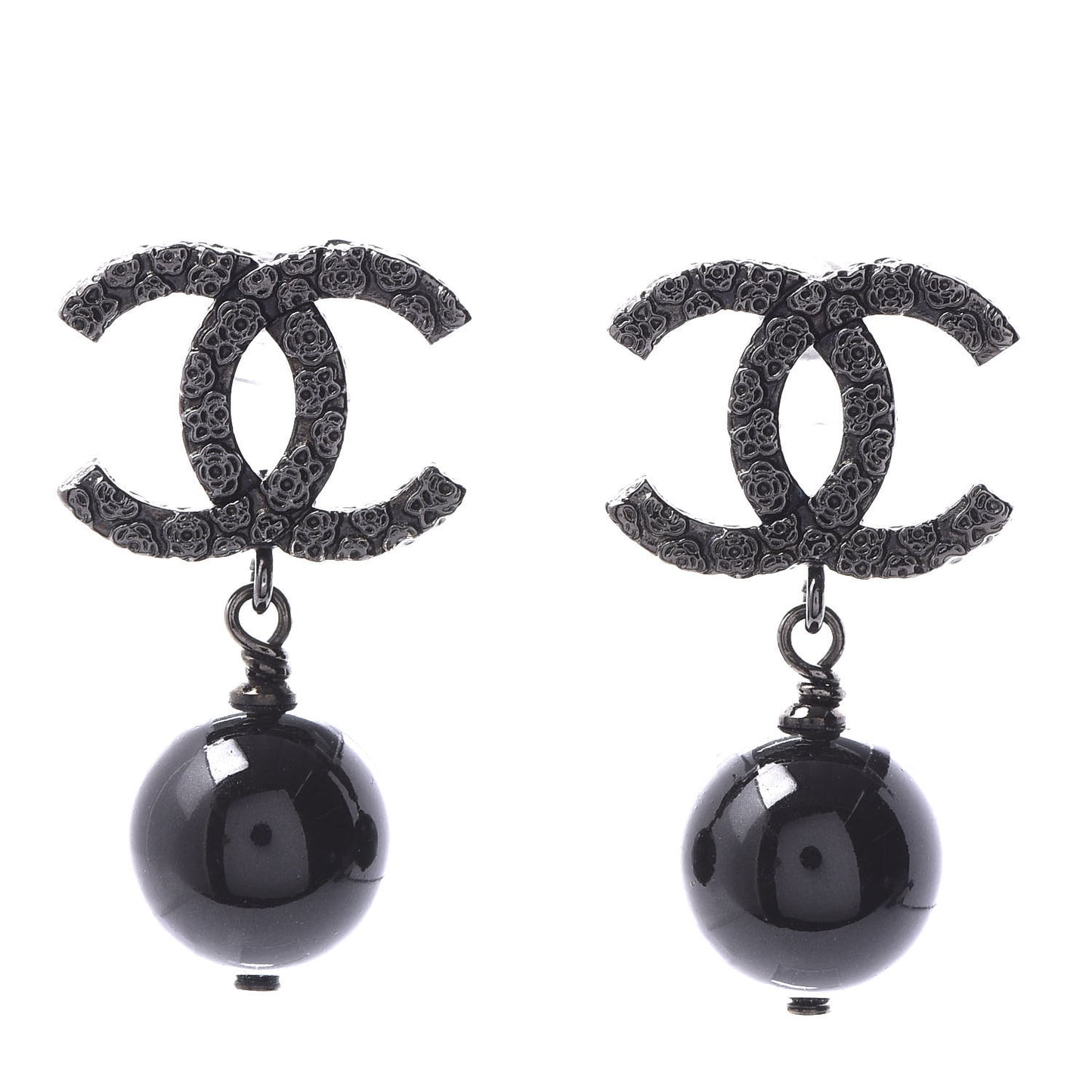 Pearl Bead CC Drop Camelia Earrings Black