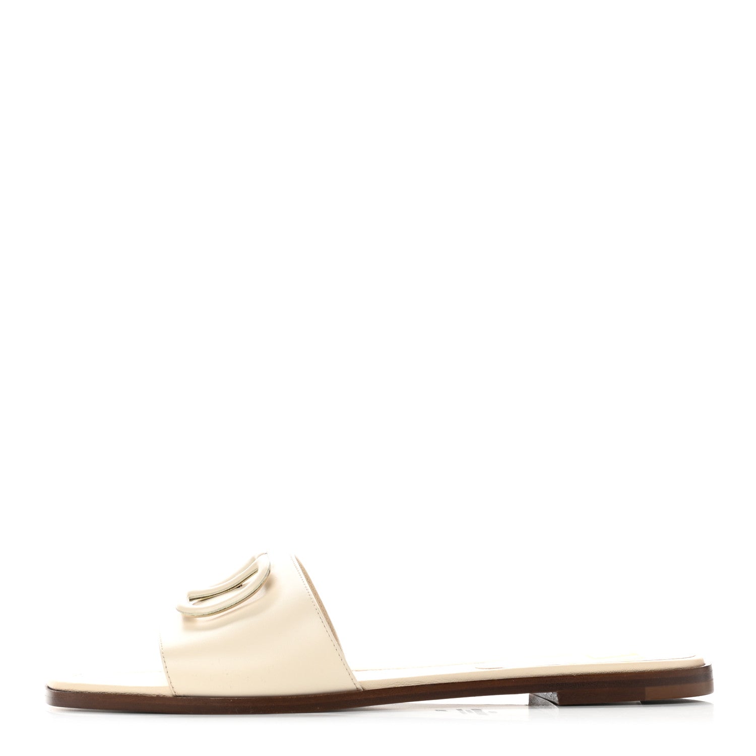 Valentino Garavani Calfskin Vlogo Flat Slide Sandals 39 Light Ivory 1 of 8