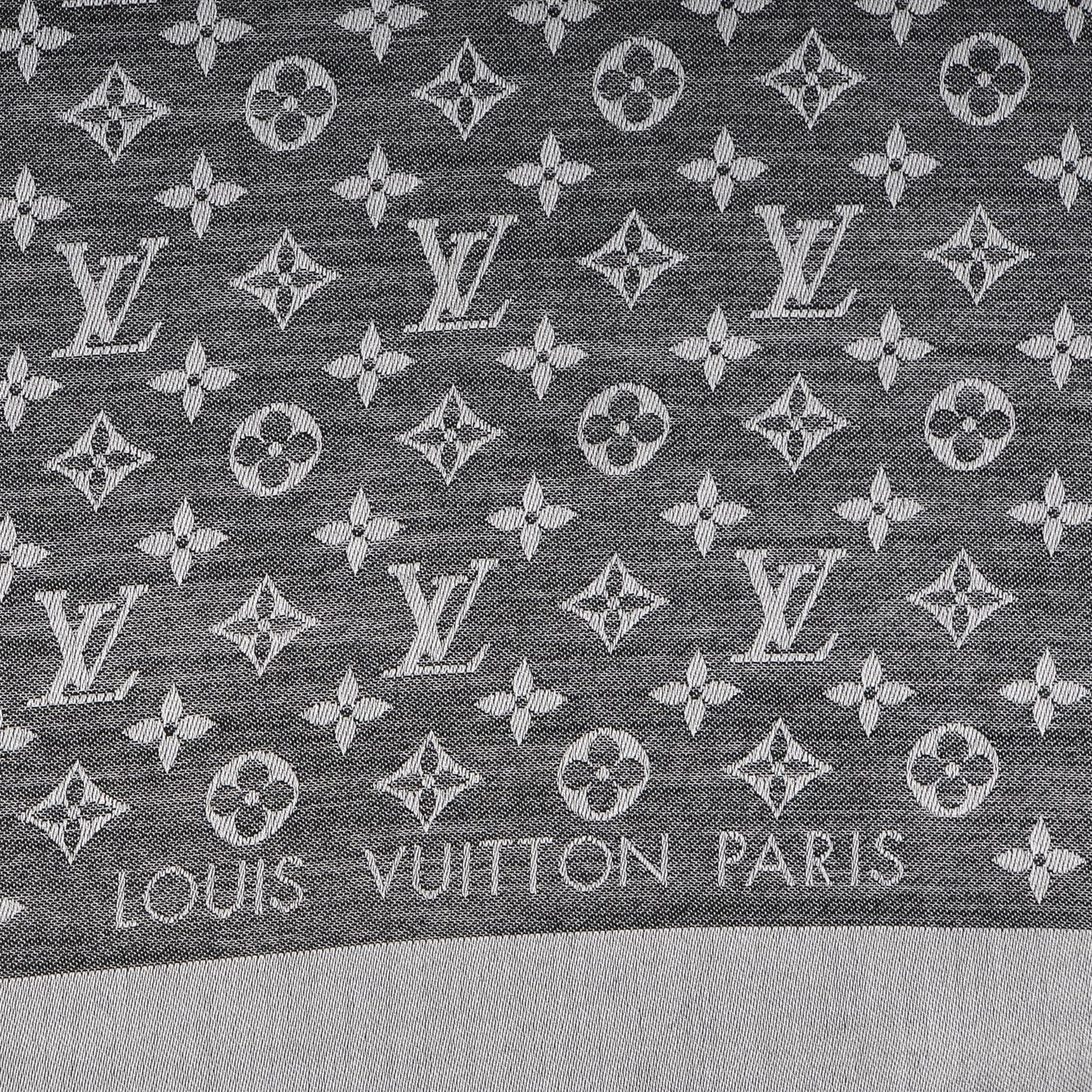Wool Silk Monogram Denim Shawl Black