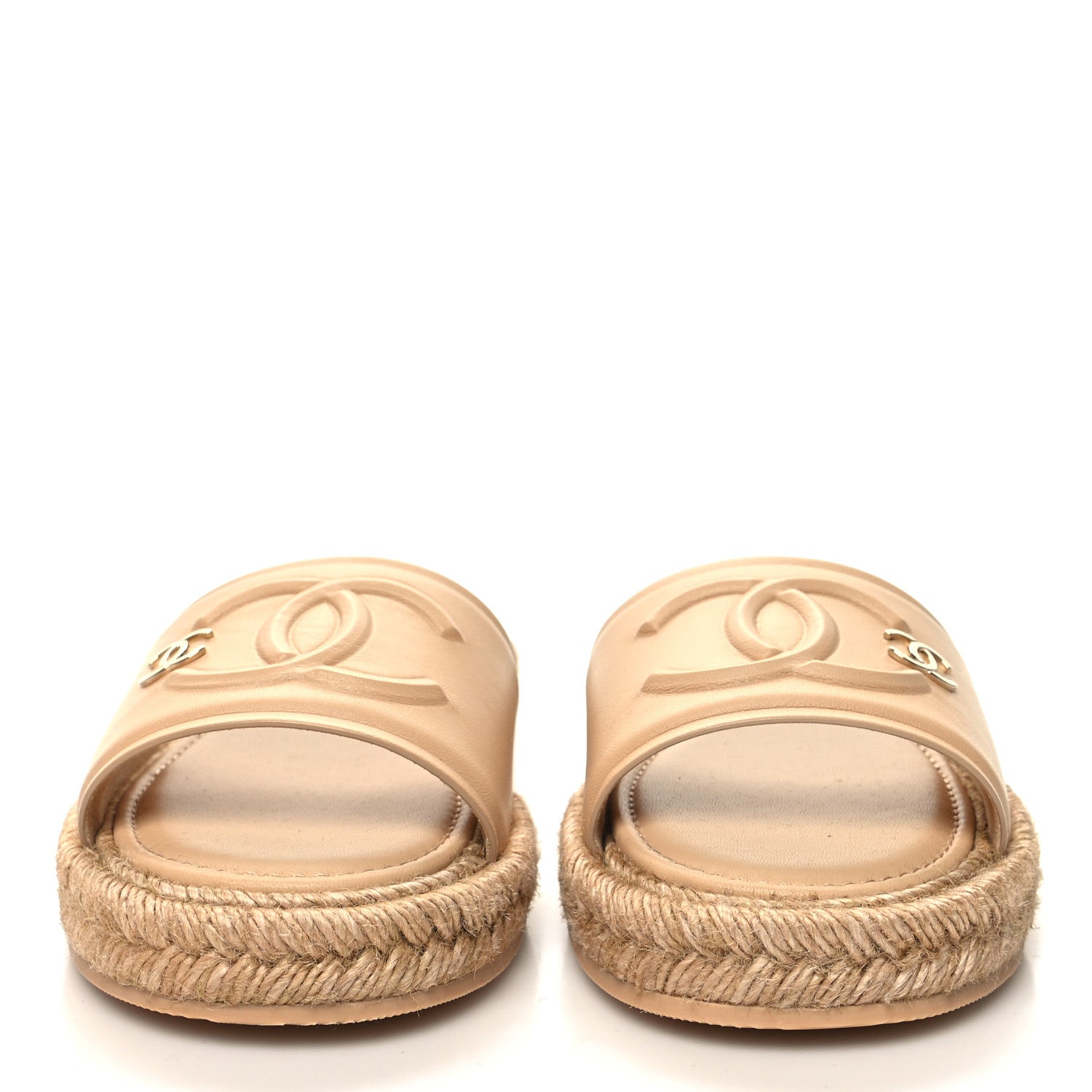 Chanel Lambskin Espadrille Mule Sandals 37 Beige 2 of 8