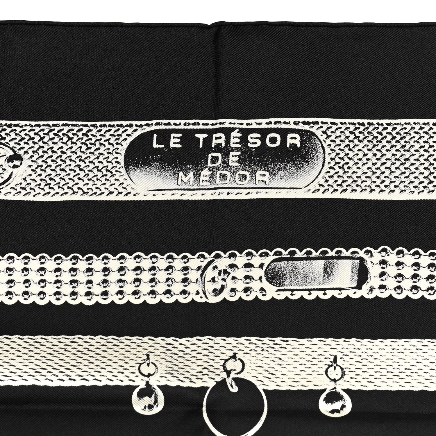 Hermes Silk Le Tresor De Medor Scarf 90 Black Creme 2 of 5