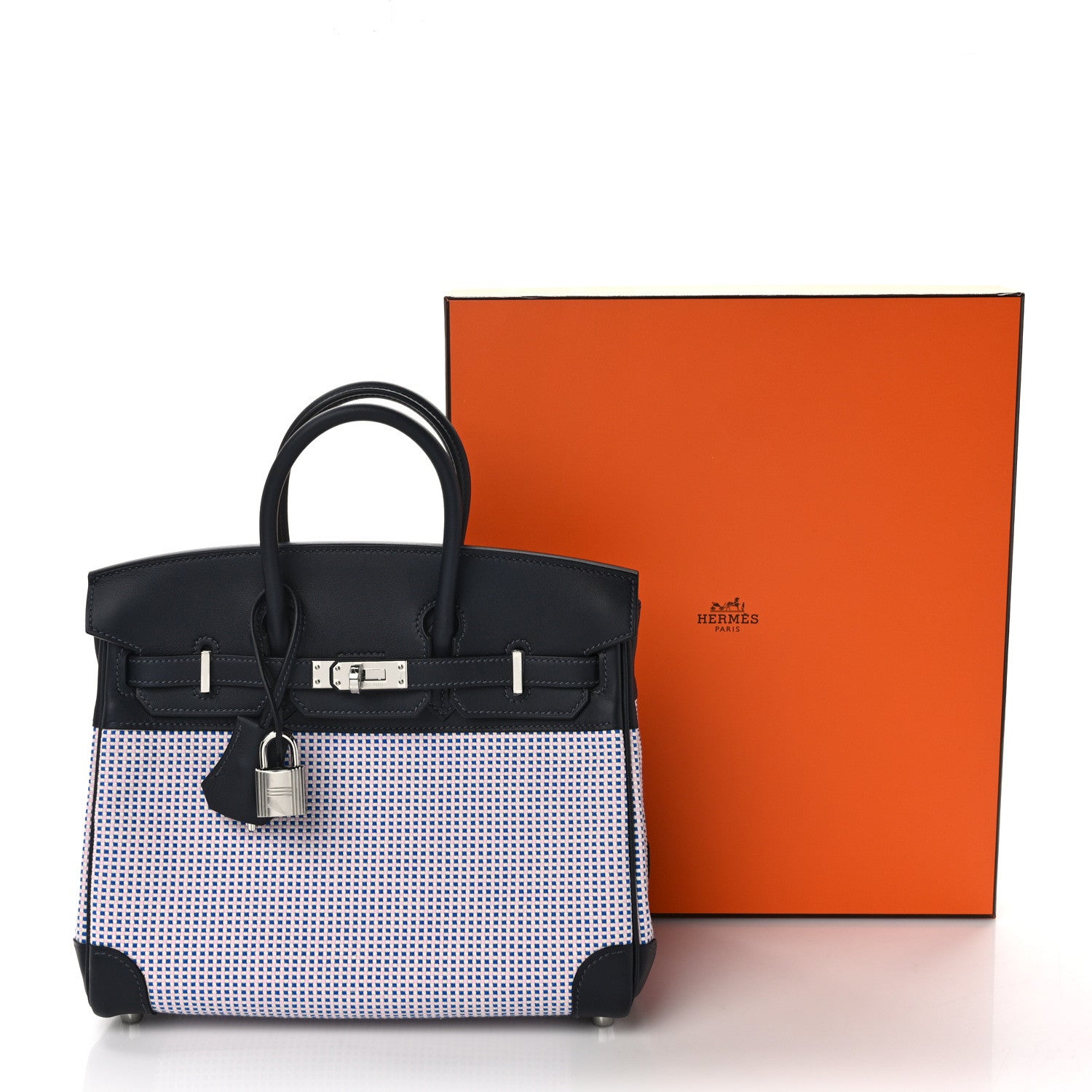 Hermes Toile Quadrille Swift Birkin 25 Ecru Mauve Sylvestre Bleu Bill 12 of 12