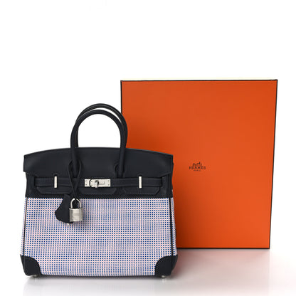 Hermes Toile Quadrille Swift Birkin 25 Ecru Mauve Sylvestre Bleu Bill 12 of 12