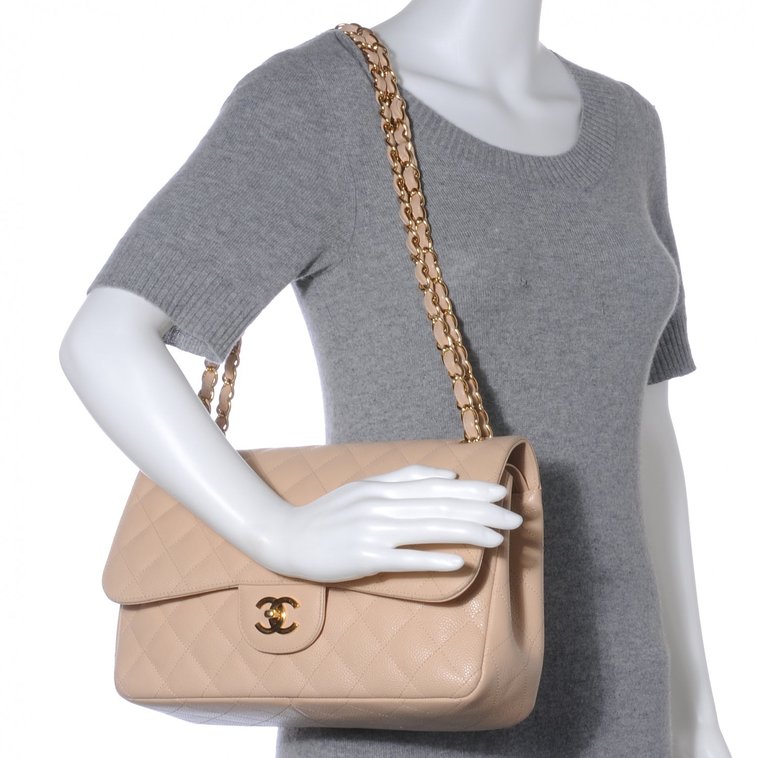 Chanel Caviar Jumbo Double Flap Beige Clair 2 of 9