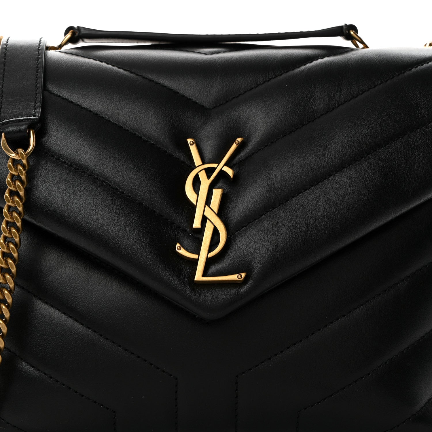 Saint Laurent Calfskin Y Quilted Monogram Small Loulou Chain Satchel Black 9 of 11