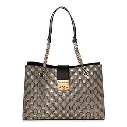 Gucci GG Supreme Monogram Bees Medium Padlock Tote Beige Oro Black 1 of 11