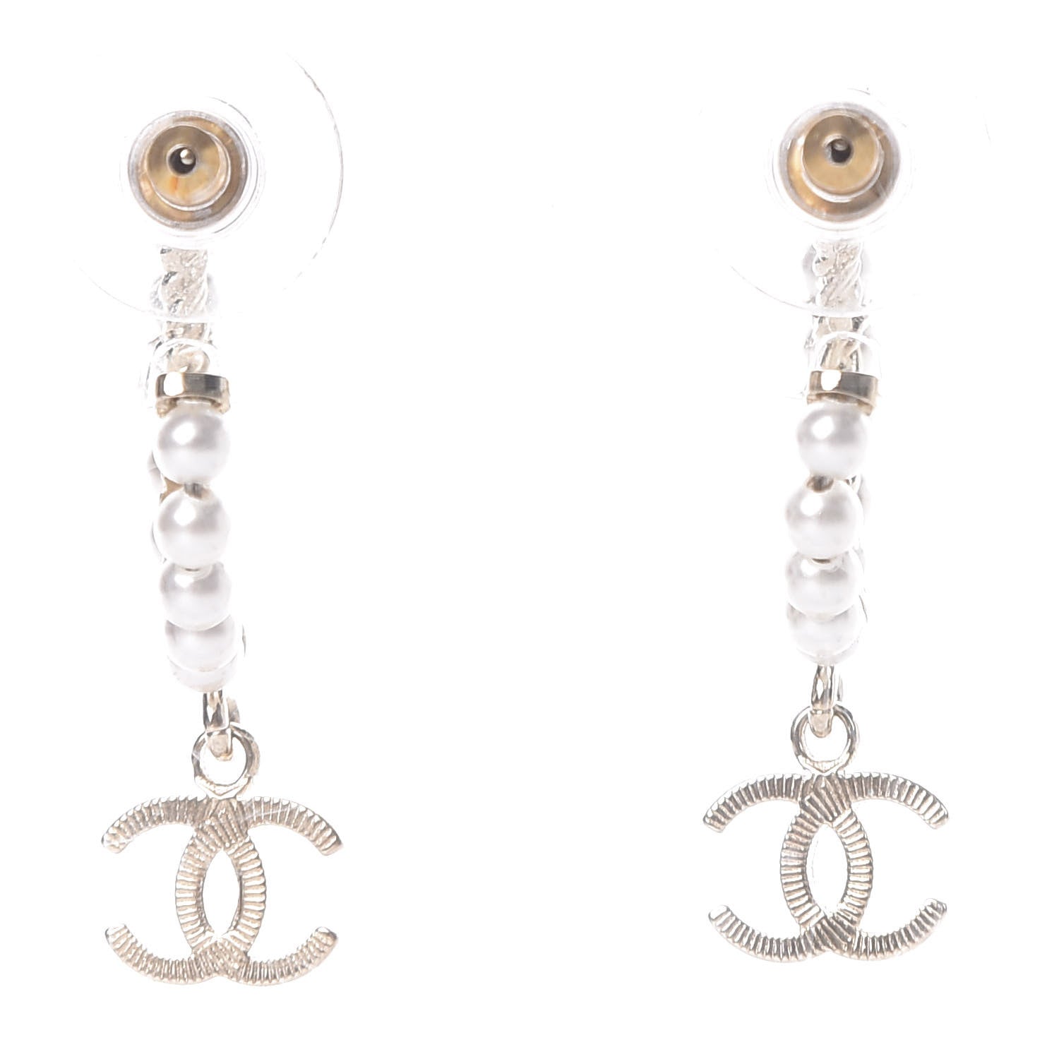 Chanel Pearl Charms CC Hoop Earrings Gold 2 of 5