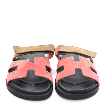 Hermes Suede Goatskin Womens Chypre Sandals 40 Rouge Tomette Terre Ambree 3 of 9
