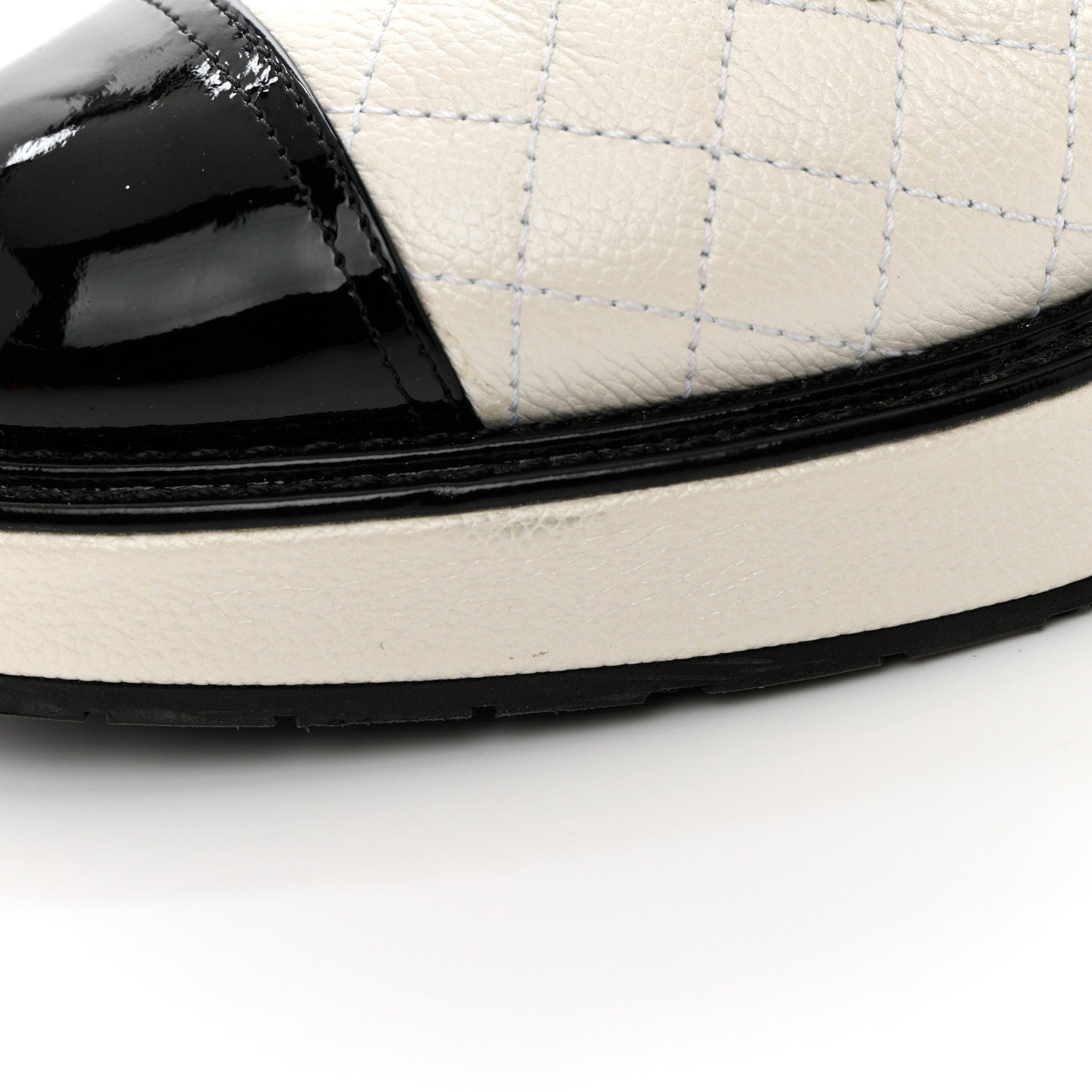 Chanel Pearly Calfskin Patent Calfskin Quilted Lace Up Boots 38.5 White Light Gray Black 10 of 18