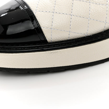 Chanel Pearly Calfskin Patent Calfskin Quilted Lace Up Boots 38.5 White Light Gray Black 10 of 18
