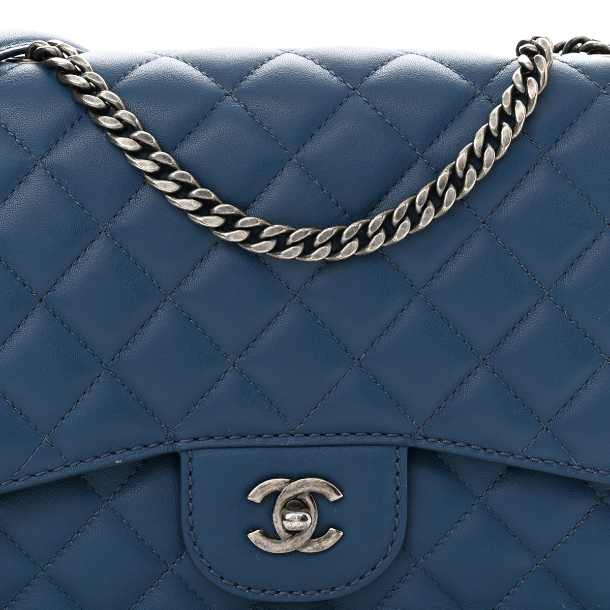 Chanel Lambskin Quilted Large Natural CC Flap Navy 6 of 11