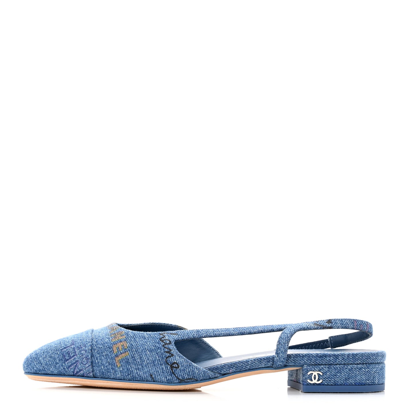 Denim Cap Toe CC Slingback Flats 37 Light Blue Multicolor