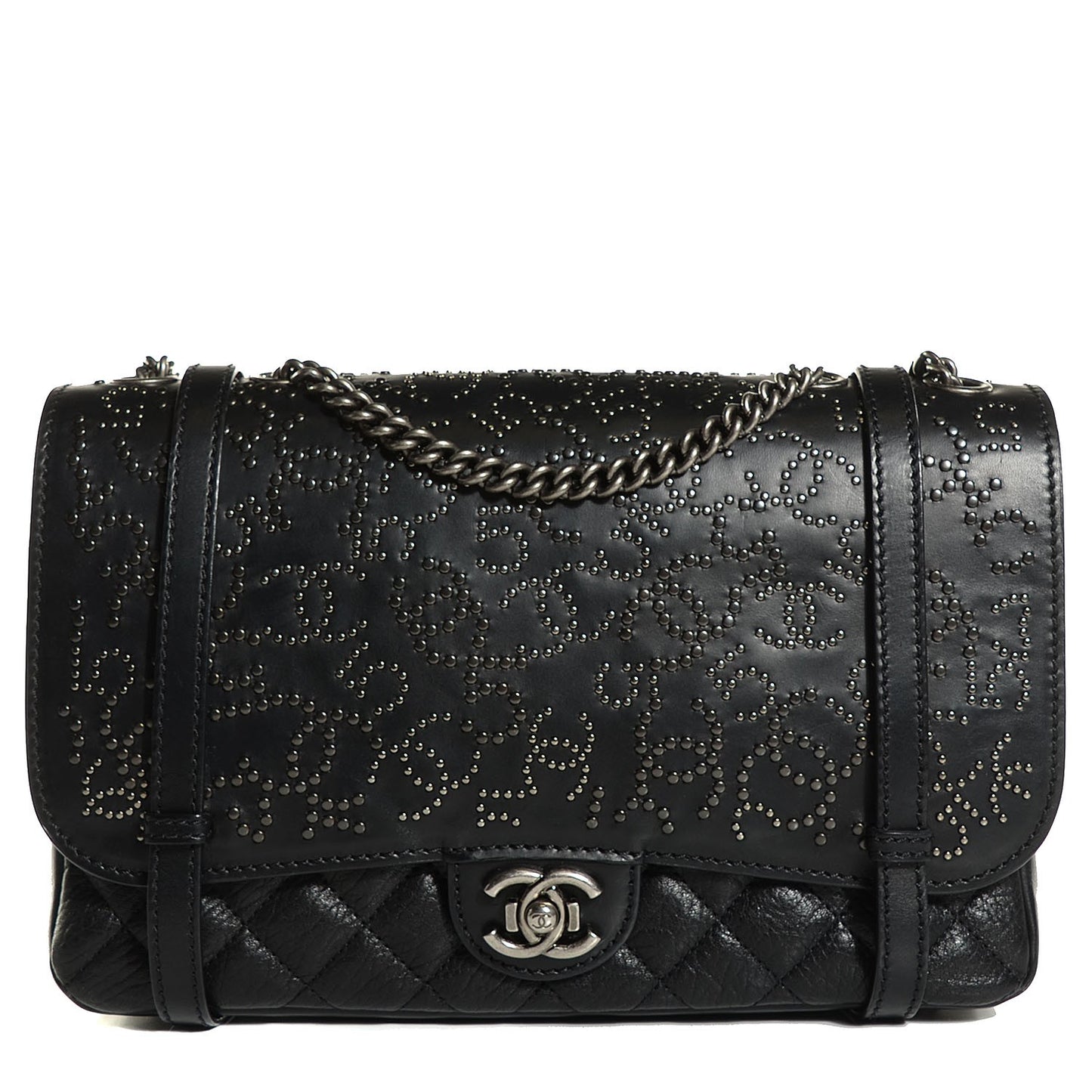 Studded Calfskin Lambskin Paris Dallas Flap Black