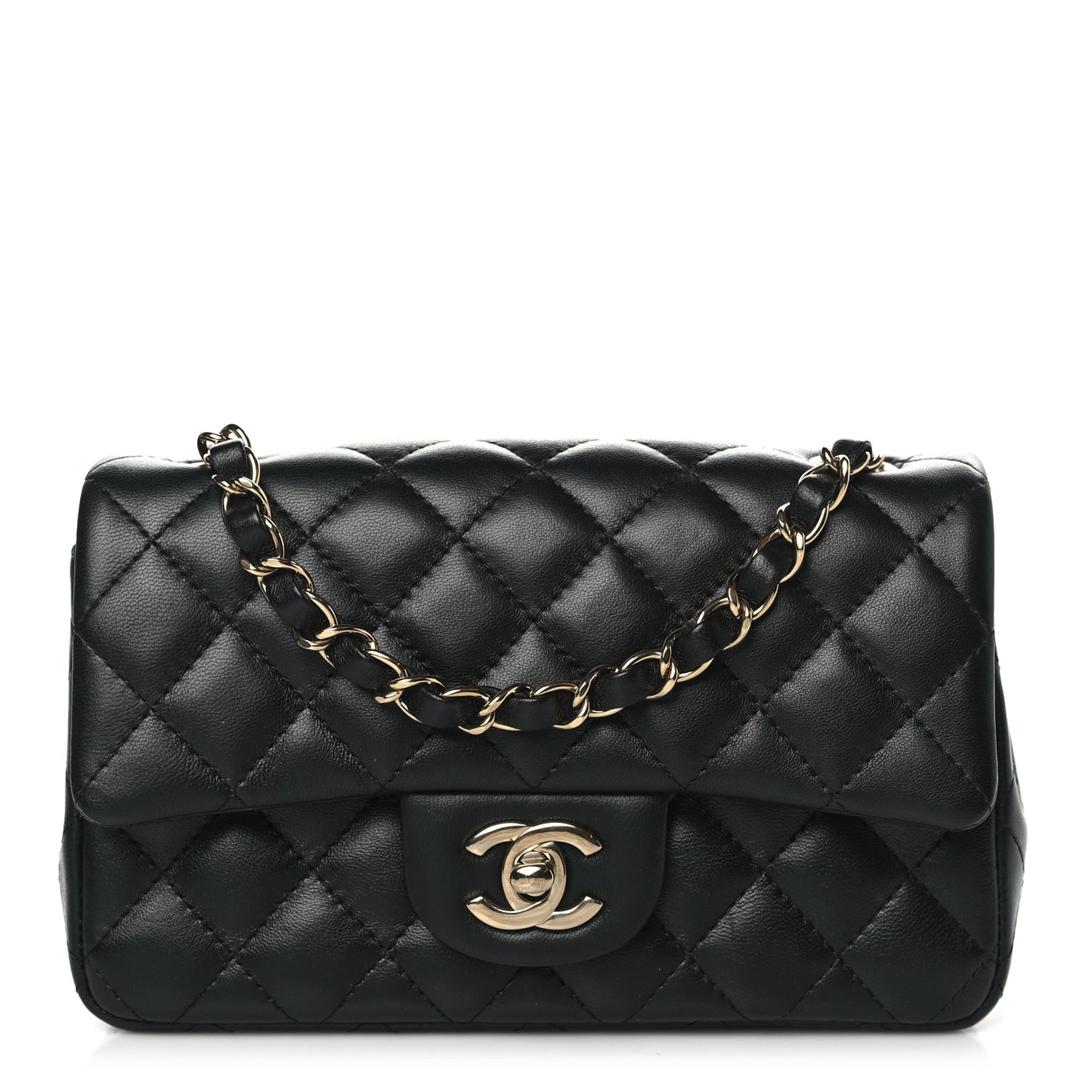 Lambskin Quilted Mini Rectangular Flap Black
