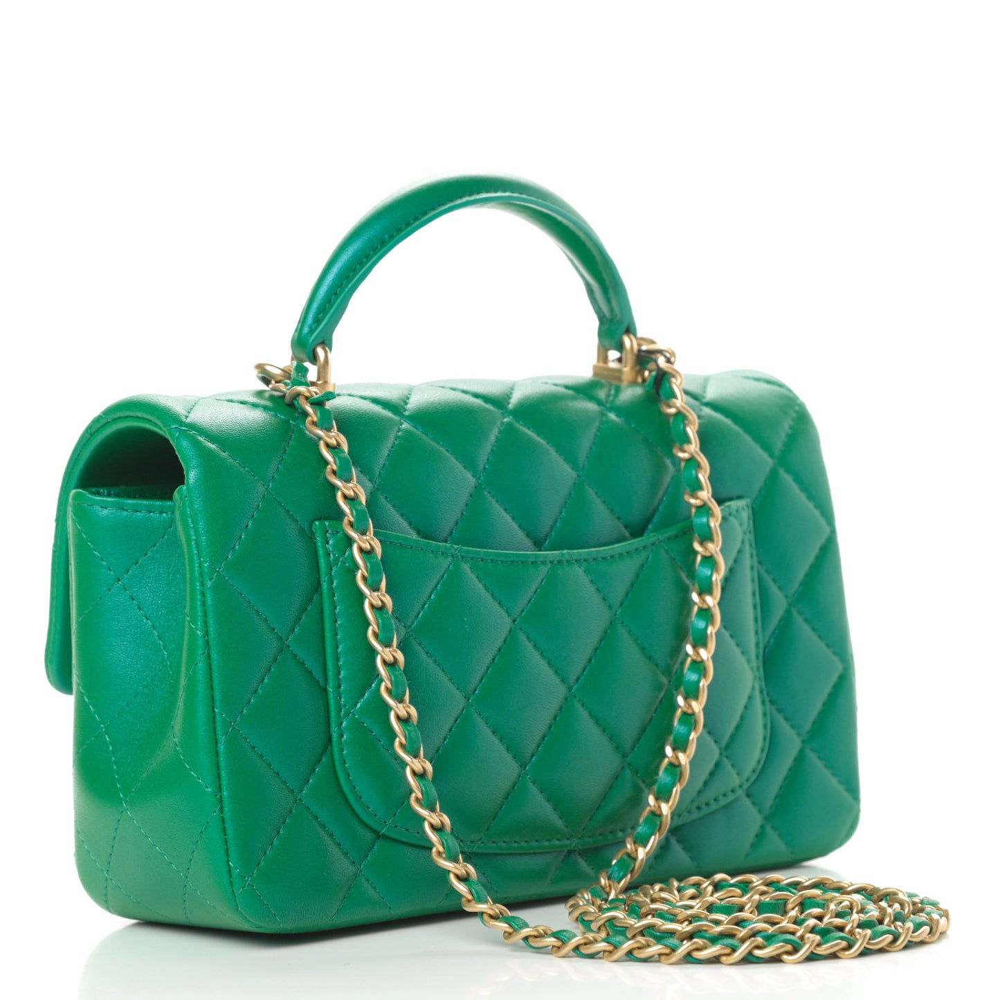 Iridescent Lambskin Quilted Mini Top Handle Rectangular Flap Green