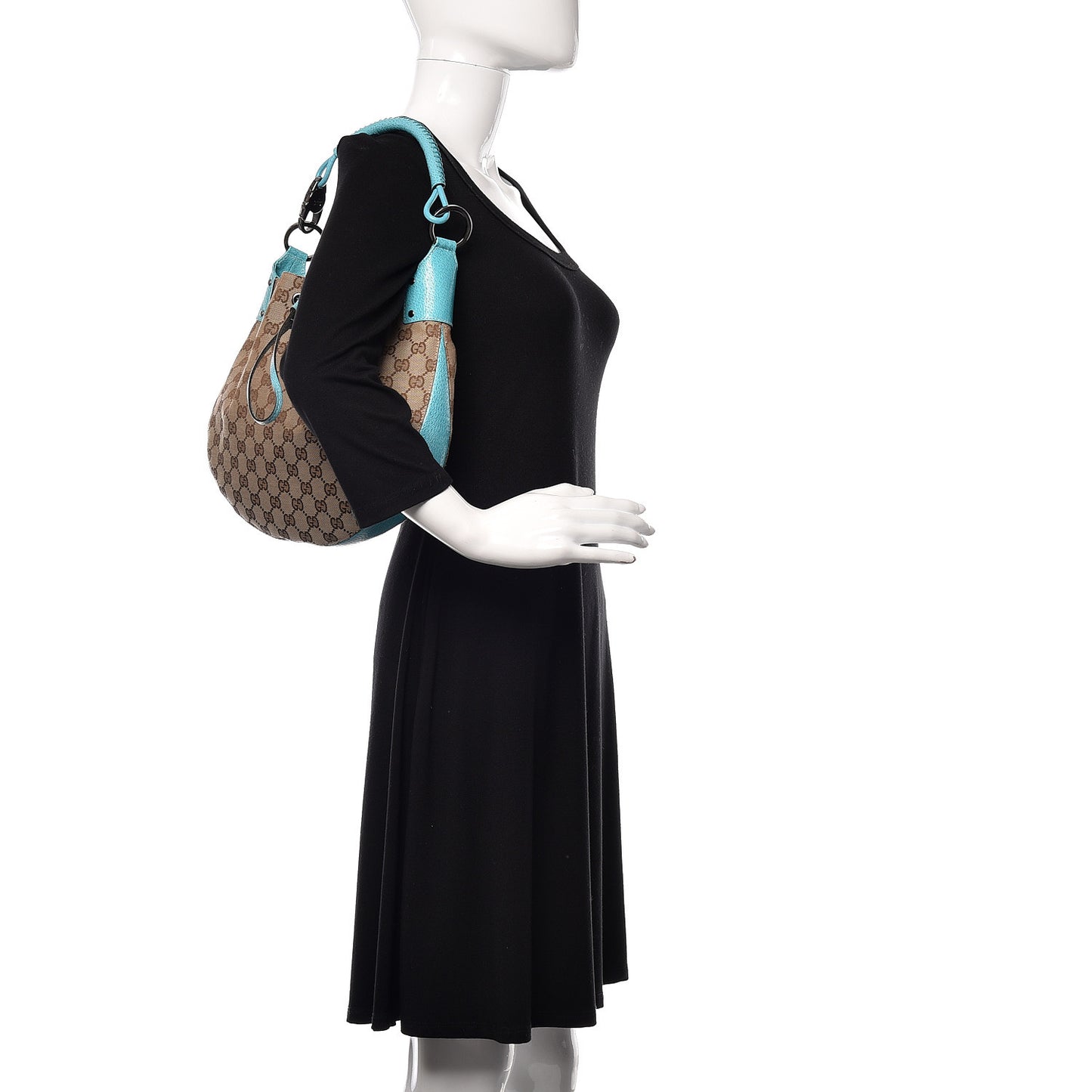 Monogram Drawstring Hobo Turquoise