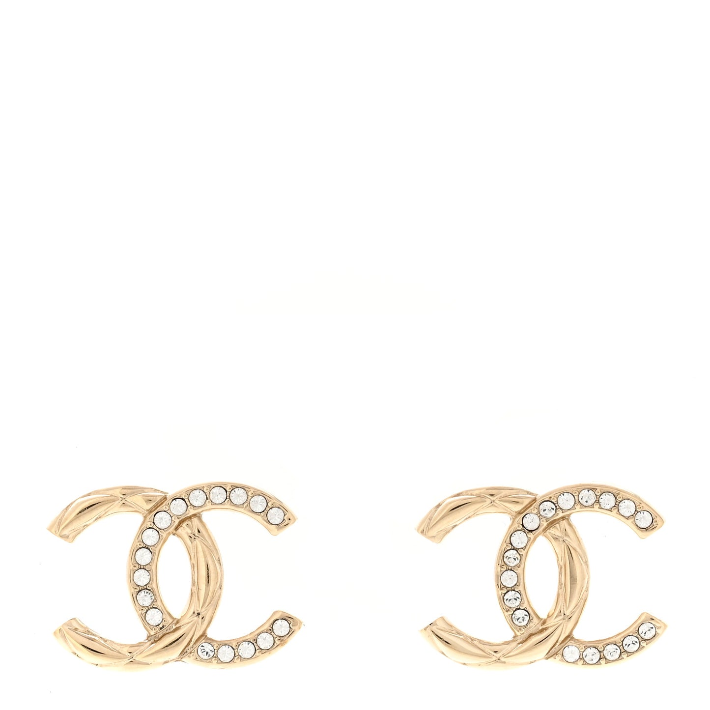 Crystal Glitter Quilted CC Earrings Light Gold