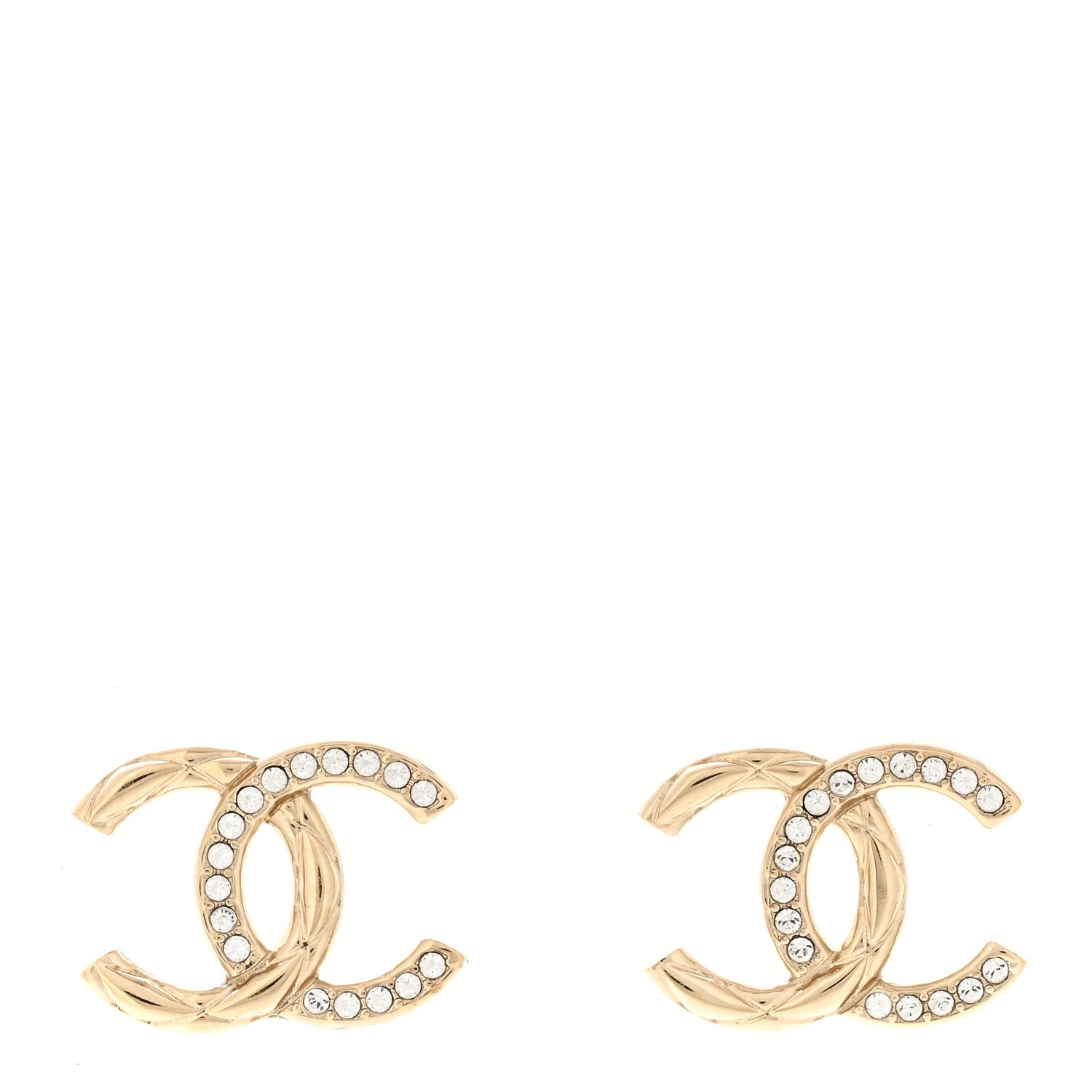 Chanel Crystal Glitter Quilted CC Earrings Light Gold 1 of 5