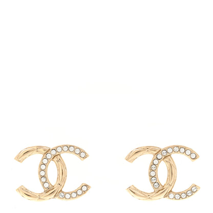 Chanel Crystal Glitter Quilted CC Earrings Light Gold 1 of 5