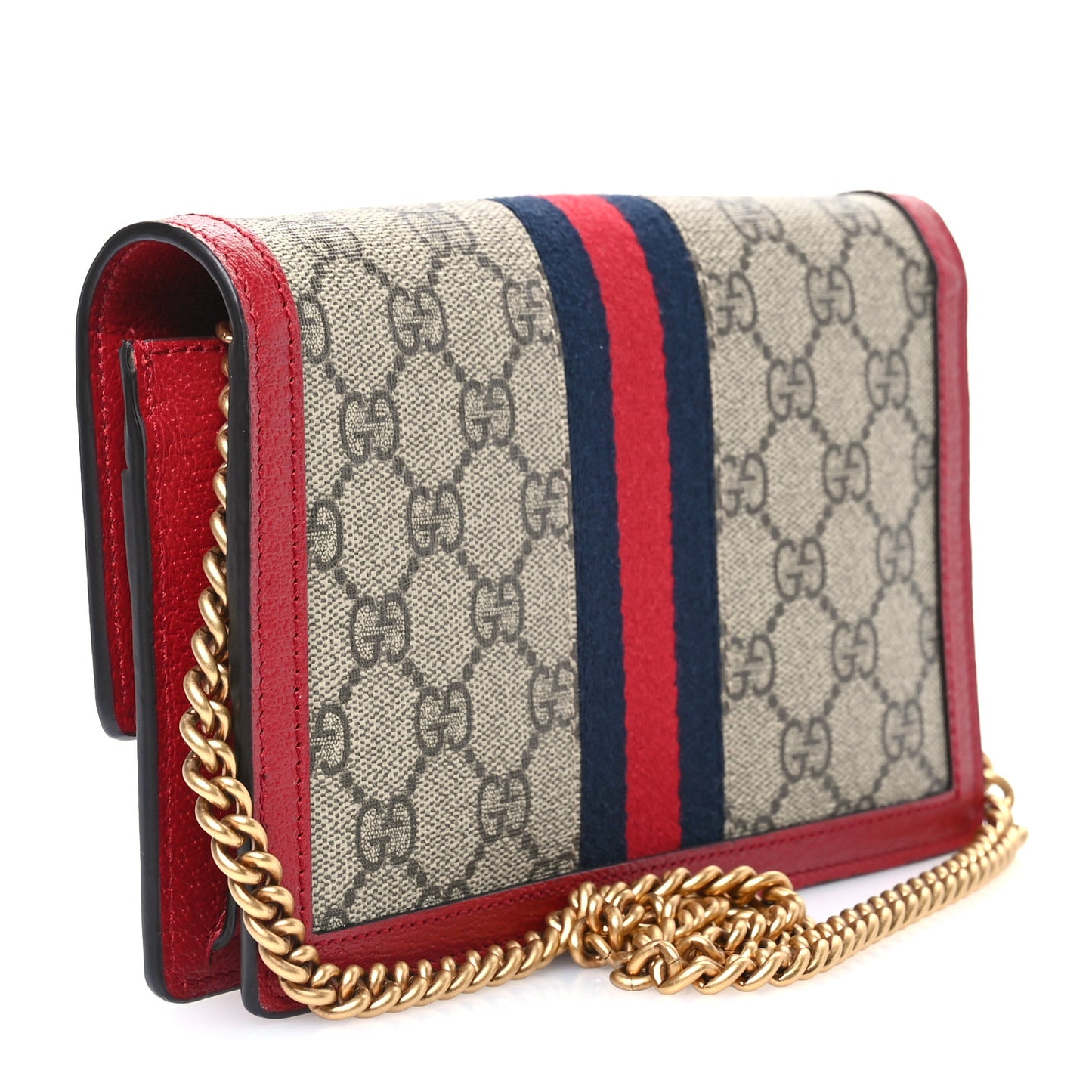 GG Supreme Monogram Web Queen Margaret Chain Wallet Red