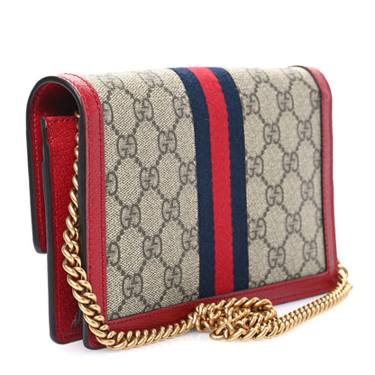 Gucci GG Supreme Monogram Web Queen Margaret Chain Wallet Red 2 of 9