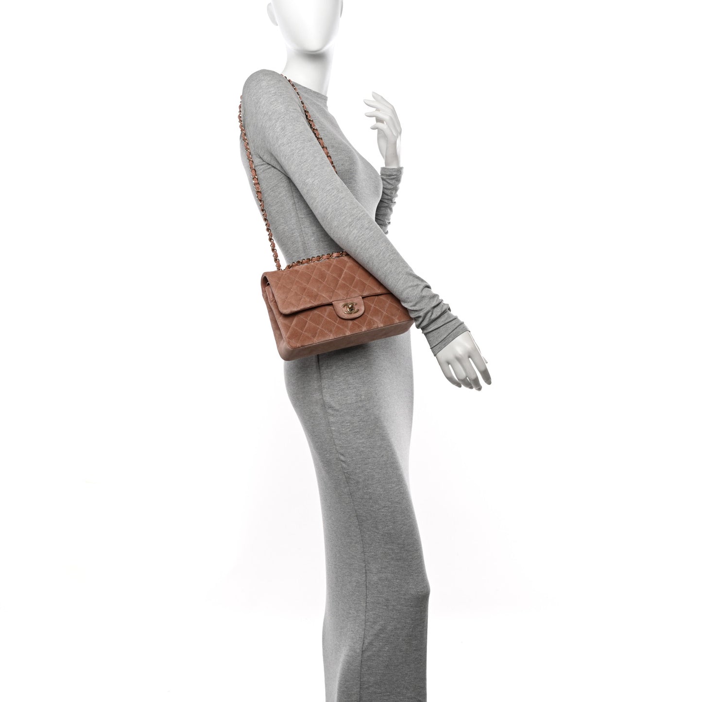 Suede Quilted Medium Double Flap Light Pink