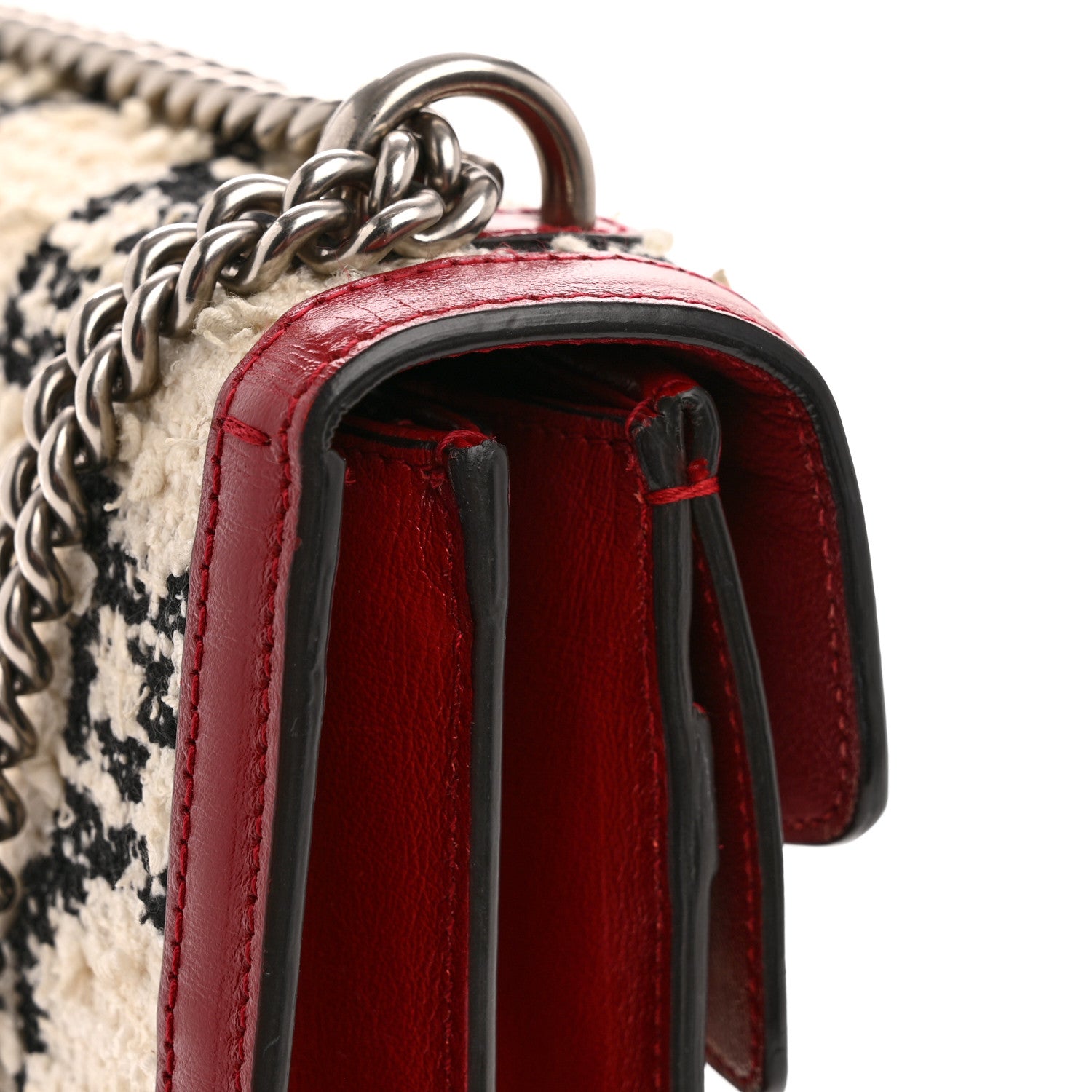 Gucci Tweed GG Monogram Small Dionysus Shoulder Bag White Black Romantic Cherry 12 of 12