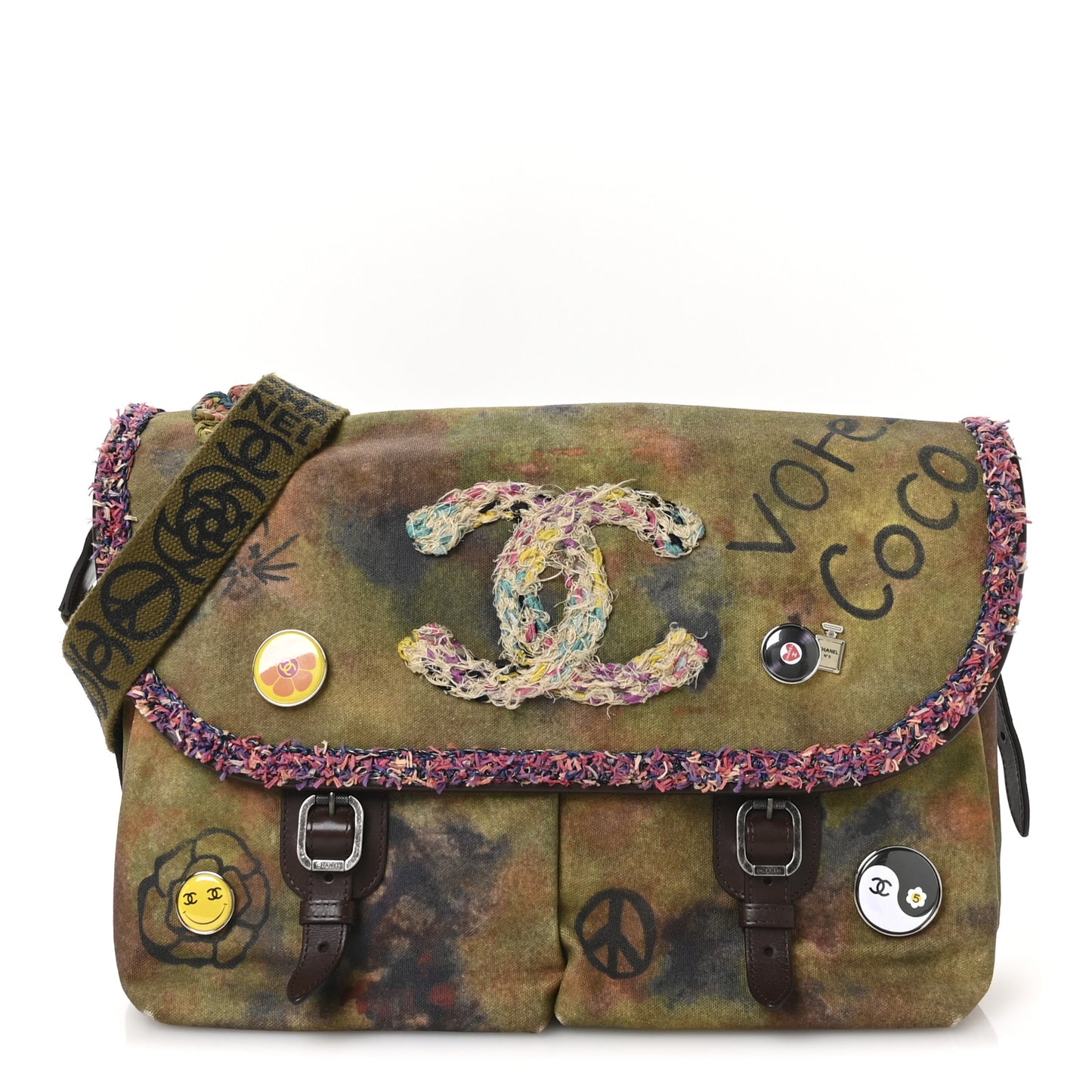 Washed Toile Large Graffiti On The Pavements Messenger Khaki Multicolor
